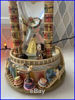 Rare Disney Store Beauty and the Beast Hourglass Musical Light Up Snowglobe EUC