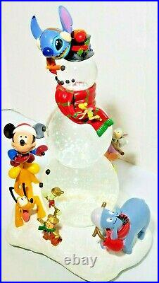 Rare disney auction snowman 3 tier snow globe only 350 made multi characters nib