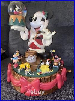 Santa Mickey Mouse Disney Christmas Snow Globe Carousel Music Working
