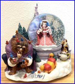 Vintage Beauty And The Beast Belle Musical Snow Globe Winter Scene Feeding Birds