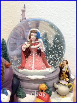 Vintage Beauty And The Beast Belle Musical Snow Globe Winter Scene Feeding Birds
