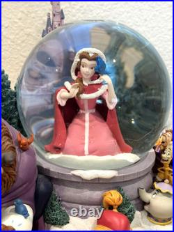 Vintage Beauty And The Beast Belle Musical Snow Globe Winter Scene Feeding Birds