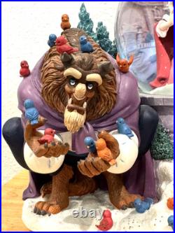 Vintage Beauty And The Beast Belle Musical Snow Globe Winter Scene Feeding Birds