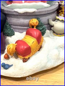 Vintage Beauty And The Beast Belle Musical Snow Globe Winter Scene Feeding Birds