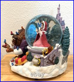 Vintage Beauty And The Beast Belle Musical Snow Globe Winter Scene Feeding Birds