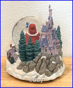 Vintage Beauty And The Beast Belle Musical Snow Globe Winter Scene Feeding Birds
