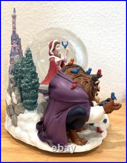 Vintage Beauty And The Beast Belle Musical Snow Globe Winter Scene Feeding Birds
