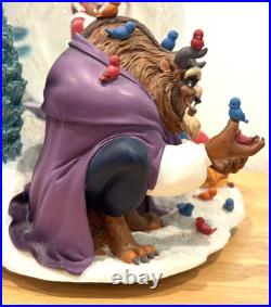 Vintage Beauty And The Beast Belle Musical Snow Globe Winter Scene Feeding Birds
