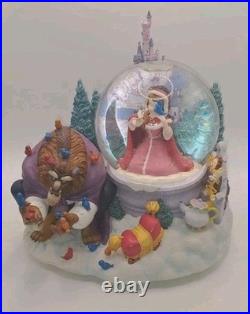 Vintage Disney Beauty And The Beast Musical Snow Globe Winter Scene Birds 1991