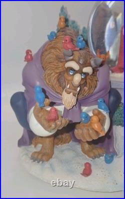 Vintage Disney Beauty And The Beast Musical Snow Globe Winter Scene Birds 1991