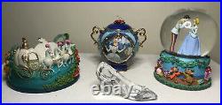 Vintage Disney Cinderella Lot Snow Globe Music Box Crystal Slipper Candle Holder