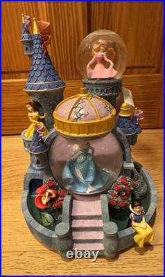 Vintage Disney Magical Princess Castle Snow Water Globe Musical Lights Rare