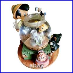 Vintage Disney Pinocchio Toyland Fishbowl Musical Snow Globe Cleo Figaro WORKS