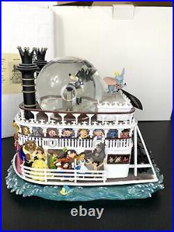 Vintage Disney Snow Globe Mark Twain Riverboat Music Box Tinkerbell NEW IN BOX
