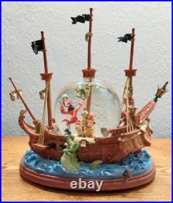 Vtg Disney Peter Pan Captain Hook pirate ship musical You Can Fly Snow Globe