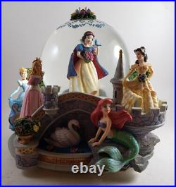 Walt Disney Princess Snow Globe Musical Ariel Snow White Belle Cinderella EUC