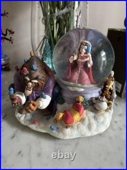 Winter Theme Rare Disney Beauty and the Beast Figure Snow Globe with Music Box