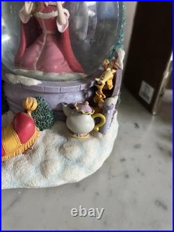 Winter Theme Rare Disney Beauty and the Beast Figure Snow Globe with Music Box