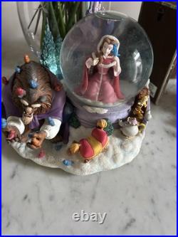 Winter Theme Rare Disney Beauty and the Beast Figure Snow Globe with Music Box