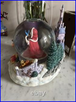 Winter Theme Rare Disney Beauty and the Beast Figure Snow Globe with Music Box